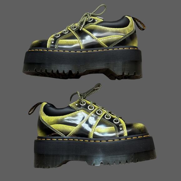 Dr. Martens 5-Eye Max Distressed Leather Platform Shoes Lime Green Arcadia NWOB - Picture 1 of 6